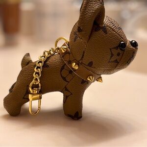 Tan Adorable Dog Keychain with Gold Accents and Gold Spiked Collar